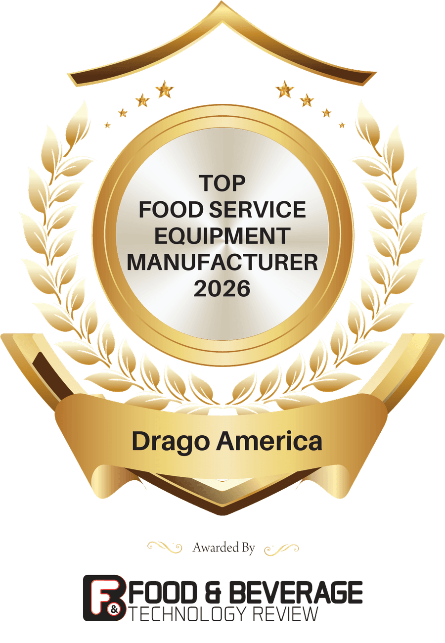 Top Food Service Equipment Manufacturer 2026 award badge — Drago America, awarded by Food & Beverage Technology Review