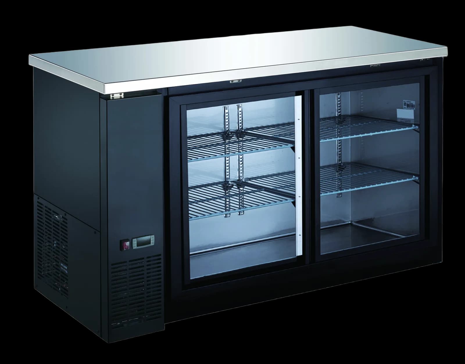 2 Glass Door Sliding Back Bar Cooler, 16 cu. ft. — model DRBB60GS